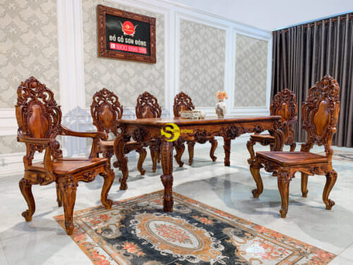 Bộ bàn ăn hoàng gia gỗ cẩm lai Dafne Minerva BBA031