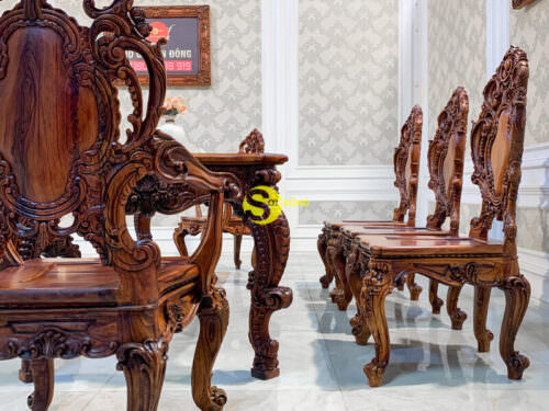 Bộ bàn ăn hoàng gia gỗ cẩm lai Dafne Minerva BBA031