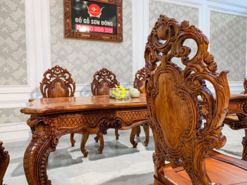 Bộ bàn ăn hoàng gia gỗ cẩm lai Dafne Minerva BBA031