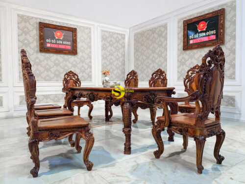 Bộ bàn ăn hoàng gia gỗ cẩm lai Dafne Minerva BBA031