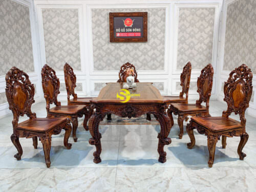 Bộ bàn ăn hoàng gia gỗ cẩm lai Dafne Minerva BBA031