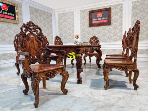 Bộ bàn ăn hoàng gia gỗ cẩm lai Dafne Minerva BBA031