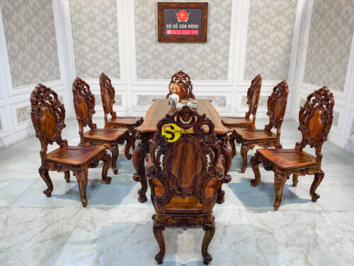 Bộ bàn ăn hoàng gia gỗ cẩm lai Dafne Minerva BBA031