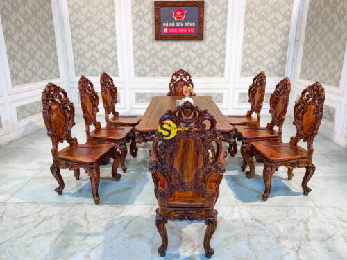 Bộ bàn ghế phòng ăn gỗ cẩm lai phong cách cổ điển Apollonia