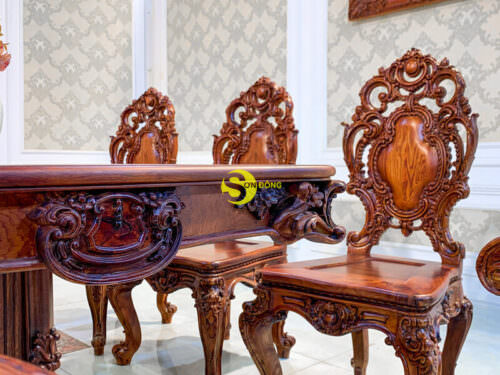Bộ bàn ghế phòng ăn gỗ cẩm lai phong cách cổ điển Apollonia