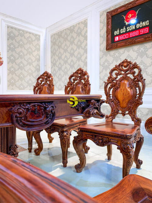 Bộ bàn ghế phòng ăn gỗ cẩm lai phong cách cổ điển Apollonia