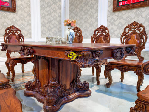 Bộ bàn ghế phòng ăn gỗ cẩm lai phong cách cổ điển Apollonia