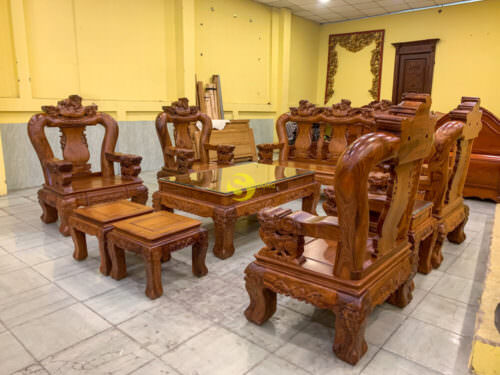 Salon gỗ hương vân chạm lân 10 món tay 16 vân tuyển - BBG243 - Hình ảnh 6