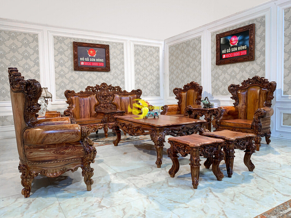 Giá bộ bàn ghế gỗ phòng khách cao cấp | Bộ số 10 gây tranh cãi 44 Bộ Sofa Gỗ Cao Cấp Hoàng Gia Super Luxury 12 Món BBG5586