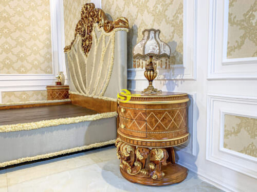 Tủ đầu giường gỗ gõ đỏ cẩn verveer dát vàng đẳng cấp hoàng gia - TDG309