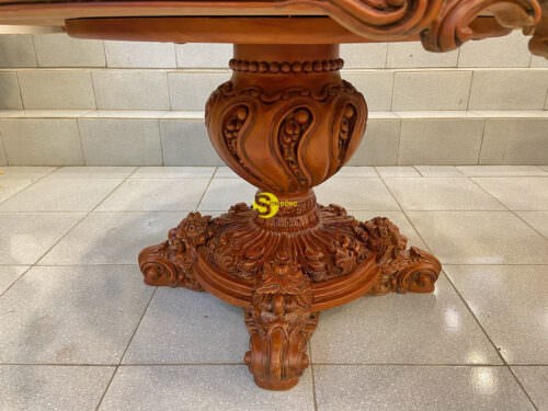 Bàn ăn tròn hoàng gia gỗ gõ đỏ cẩn verneer BAT789B