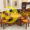 Bộ bàn ăn Cẩm Lai mặt nu Gõ Đỏ 08 ghế chạm đào tựa bình bàn ovan - BBA4358B