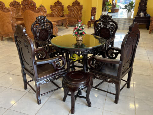 Bàn ghế phòng khách nho trúc gỗ trắc đỏ lào xịn 7 món - BBG377 - Hình ảnh 9