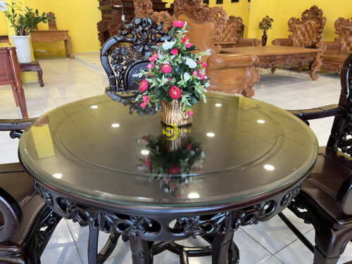 Bàn ghế phòng khách nho trúc gỗ trắc đỏ lào xịn 7 món - BBG377 - Hình ảnh 7