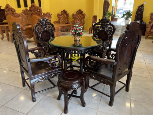 Bàn ghế phòng khách nho trúc gỗ trắc đỏ lào xịn 7 món - BBG377 - Hình ảnh 4