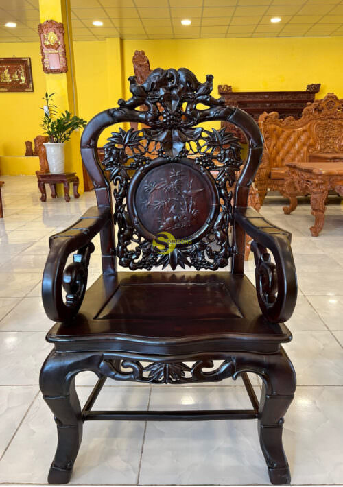 Bàn ghế phòng khách nho trúc gỗ trắc đỏ lào xịn 7 món - BBG377 - Hình ảnh 2