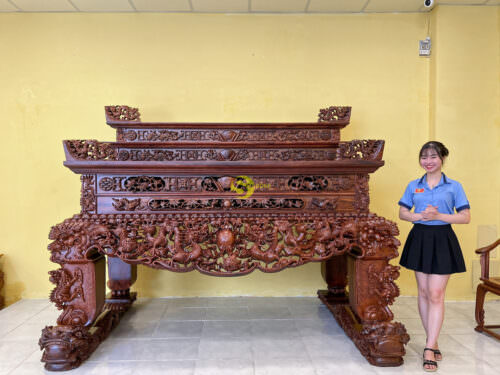 Sập thờ chạm tứ linh tam cấp gỗ cẩm lai SVIP - SD486 - Ảnh 2
