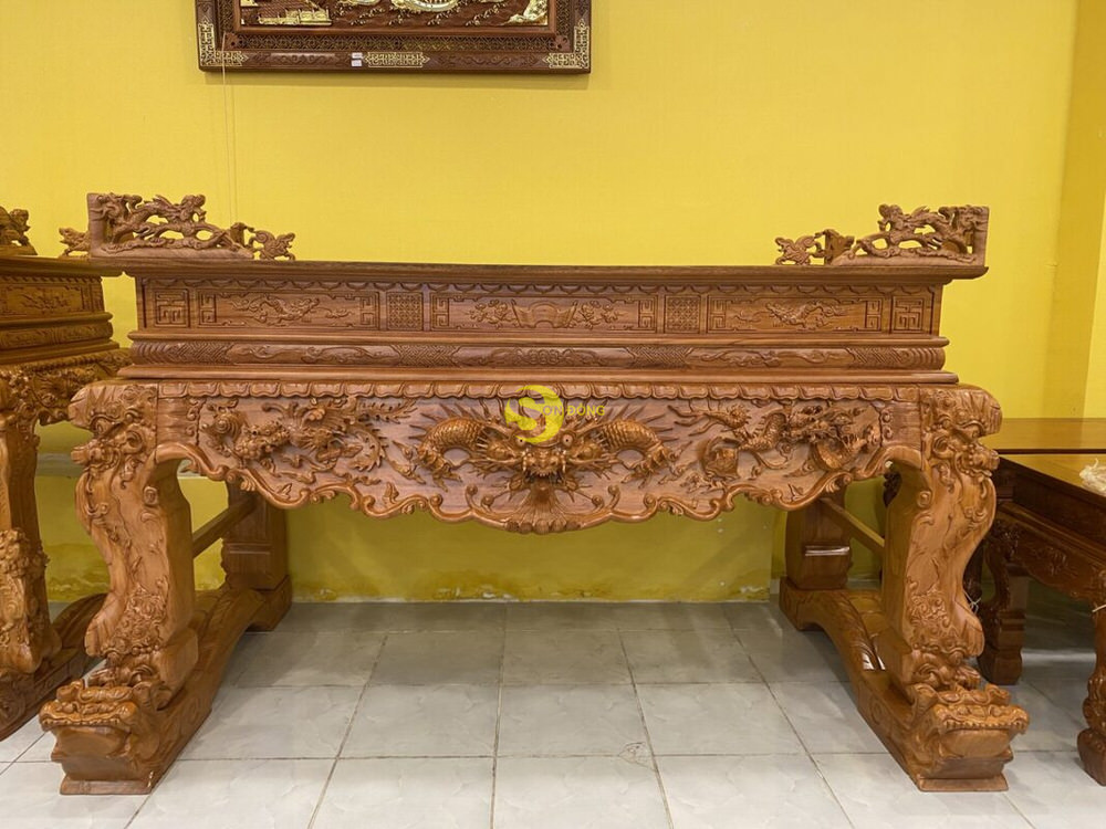 Sập thờ tứ linh gỗ gõ đỏ chân 20 – SD72