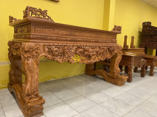 Sập thờ tứ linh gỗ gõ đỏ chân 20 – SD72