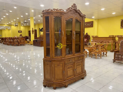 Tủ rượu cong gõ đỏ 1m6 sơn cổ điển - TR06 - Hình ảnh 6