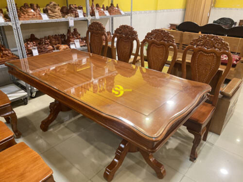 Bộ bàn ăn căm xe 8 ghế hoa hồng – BBA1148L
