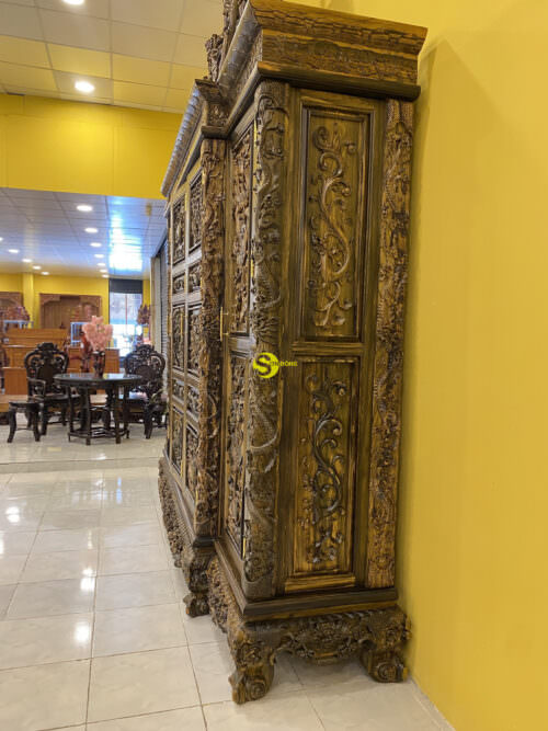 Tủ quần áo gỗ mun tứ linh siêu Vip – TQA501
