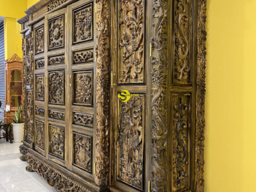 Tủ quần áo gỗ mun tứ linh siêu Vip – TQA501
