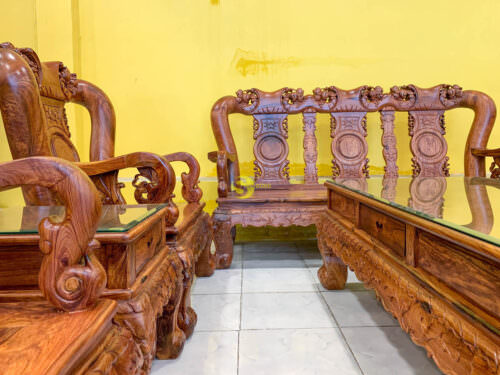 Bộ bàn ghế sofa gỗ cẩm lai chạm đào siêu đẹp cột 14 - 10 món BBG0601 - Ảnh 14
