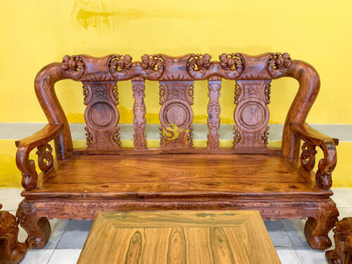 Bộ bàn ghế sofa gỗ cẩm lai chạm đào siêu đẹp cột 14 - 10 món BBG0601 - Ảnh 11
