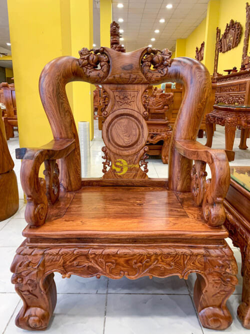 Bộ bàn ghế sofa gỗ cẩm lai chạm đào siêu đẹp cột 14 - 10 món BBG0601 - Ảnh 7
