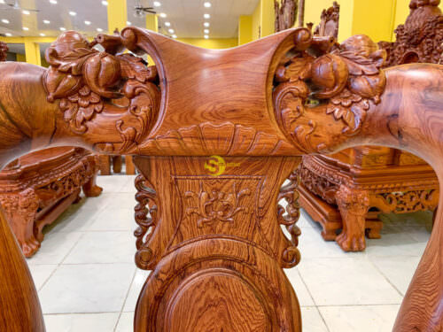 Bộ bàn ghế sofa gỗ cẩm lai chạm đào siêu đẹp cột 14 - 10 món BBG0601 - Ảnh 6