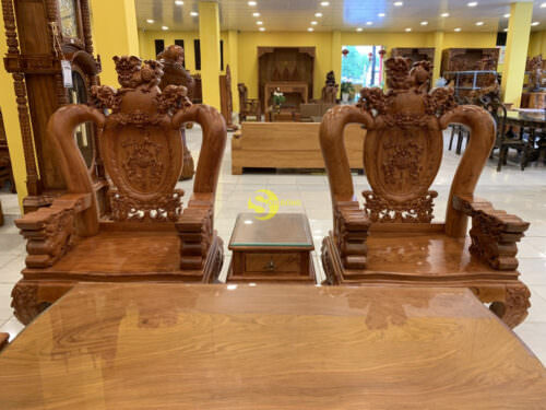 Bộ bàn ghế hương đá nghê đỉnh long phụng mặt liền 6 món tay 12 - BBG379 - Ảnh 8