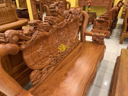 Bộ bàn ghế hương đá nghê đỉnh long phụng mặt liền 6 món tay 12 - BBG379 - Ảnh 4