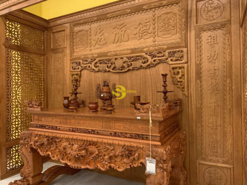Bộ vách thờ gõ đỏ cổ kính sang trọng BVT01