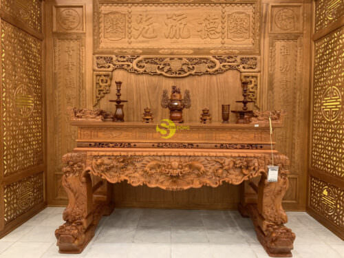 Bộ vách thờ gõ đỏ cổ kính sang trọng BVT01