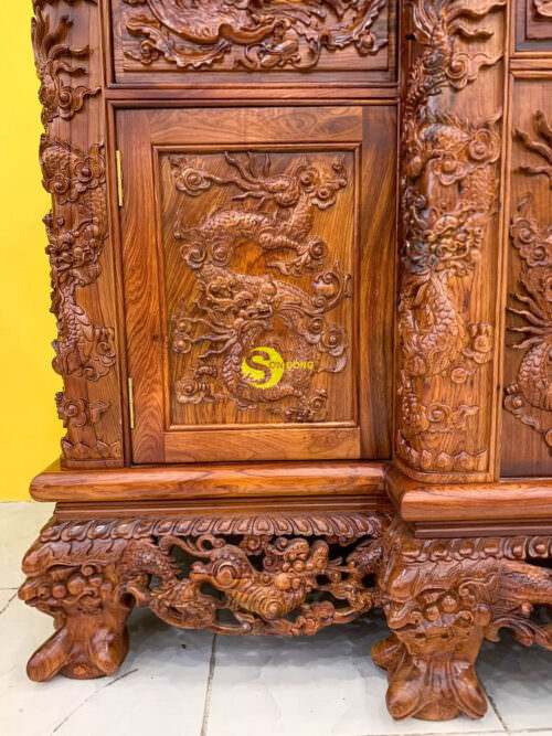 Tủ tivi gỗ cẩm lai chạm tứ linh sang trọng - TTVAS1