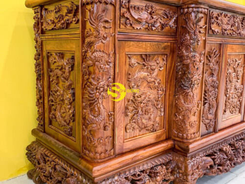 Tủ tivi gỗ cẩm lai chạm tứ linh sang trọng - TTVAS1