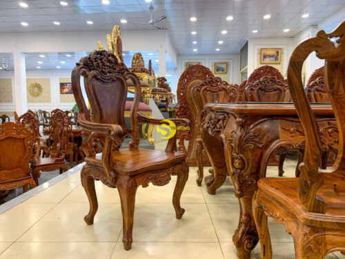 Bộ bàn ăn cổ điển gỗ cẩm lai 12 ghế BBA410