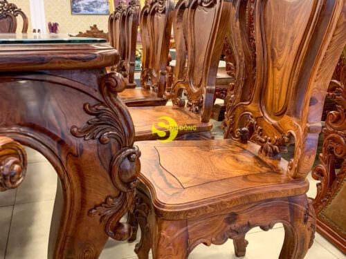 Bộ bàn ăn cổ điển gỗ cẩm lai 12 ghế BBA410