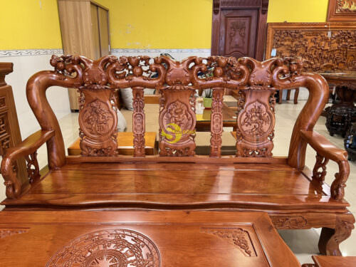 Bộ bàn ghế đào chim gỗ hương đá 6 món tay 12 bàn chạm BBG043A
