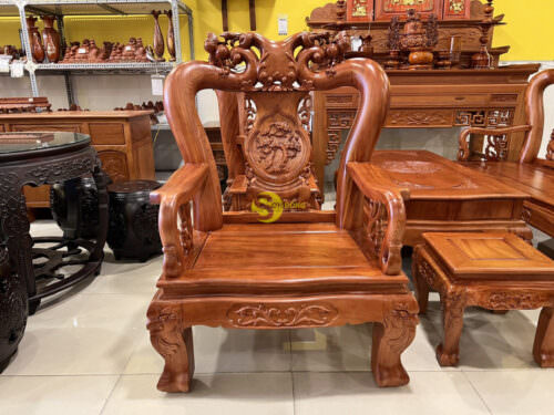 Bộ bàn ghế đào chim gỗ hương đá 6 món tay 12 bàn chạm BBG043A