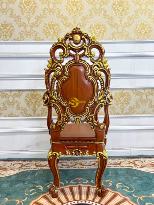 Ghế ăn hoàng gia Louis Minerva mặt liền tấm tay cong dát vàng - GA087A1D - Hình ảnh 5