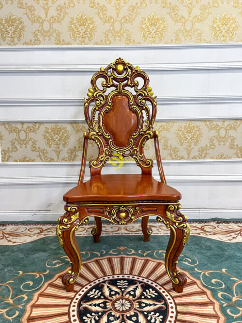 Ghế ăn hoàng gia Louis Minerva mặt liền tấm tay cong dát vàng - GA087A1D