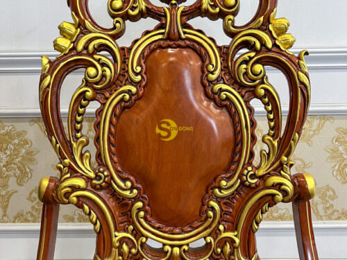 Ghế ăn hoàng gia Louis Minerva mặt liền tấm tay cong dát vàng - GA087A1D