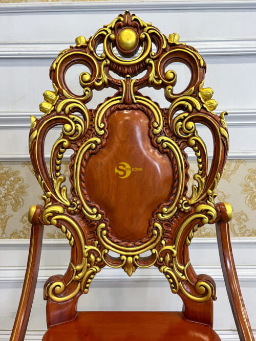 Ghế ăn hoàng gia Louis Minerva mặt liền tấm tay cong dát vàng - GA087A1D