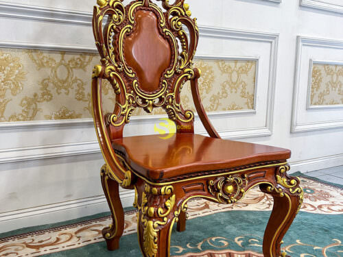 Ghế ăn hoàng gia Louis Minerva mặt liền tấm tay cong dát vàng - GA087A1D