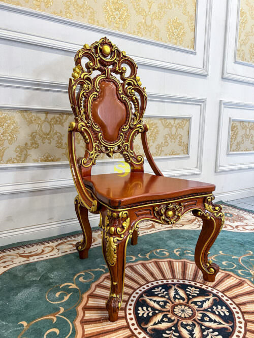 Ghế ăn hoàng gia Louis Minerva mặt liền tấm tay cong dát vàng - GA087A1D