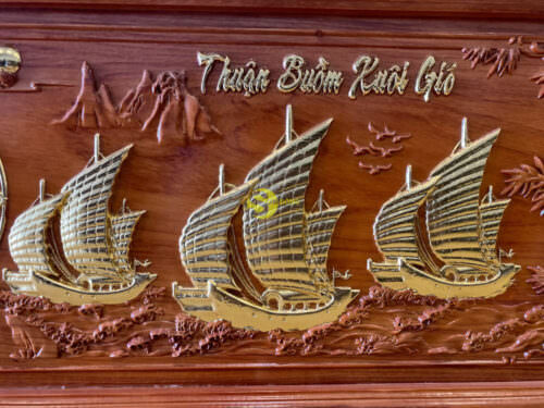 Tranh đồng hồ thuận buồm xuôi gió gỗ hương Dát Vàng T1842