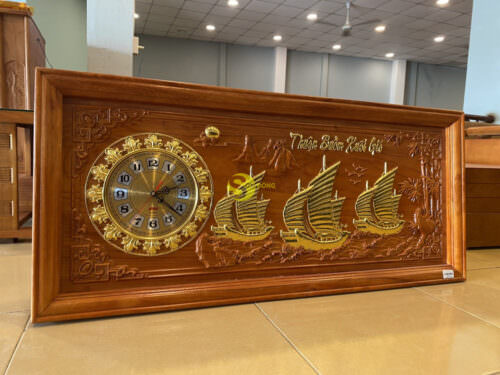 Tranh đồng hồ thuận buồm xuôi gió gỗ hương Dát Vàng T1842