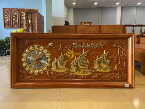 Tranh đồng hồ thuận buồm xuôi gió gỗ hương Dát Vàng T1842